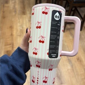 HydroJug Cherry Patterned Tumbler with Pink Handle